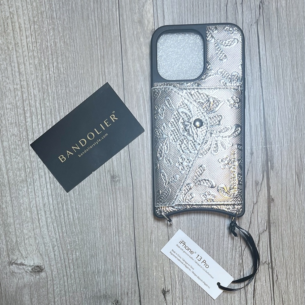 Bandolier Silver Embossed Floral Leather Phone Case NWT iPhone 13 Pro